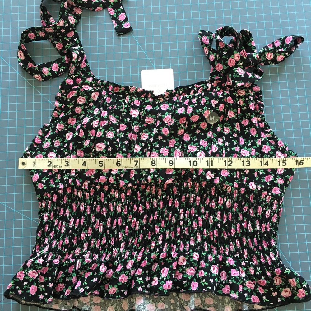 NWT! PacSun, Lottie Moss, Black Top with Pink Rose Floral Print - Picture 7 of 9
